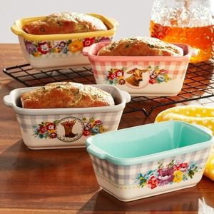 ❤️ New Pioneer Woman Sweet Romance Blossoms  Mini Ceramic Loaf Pan Set